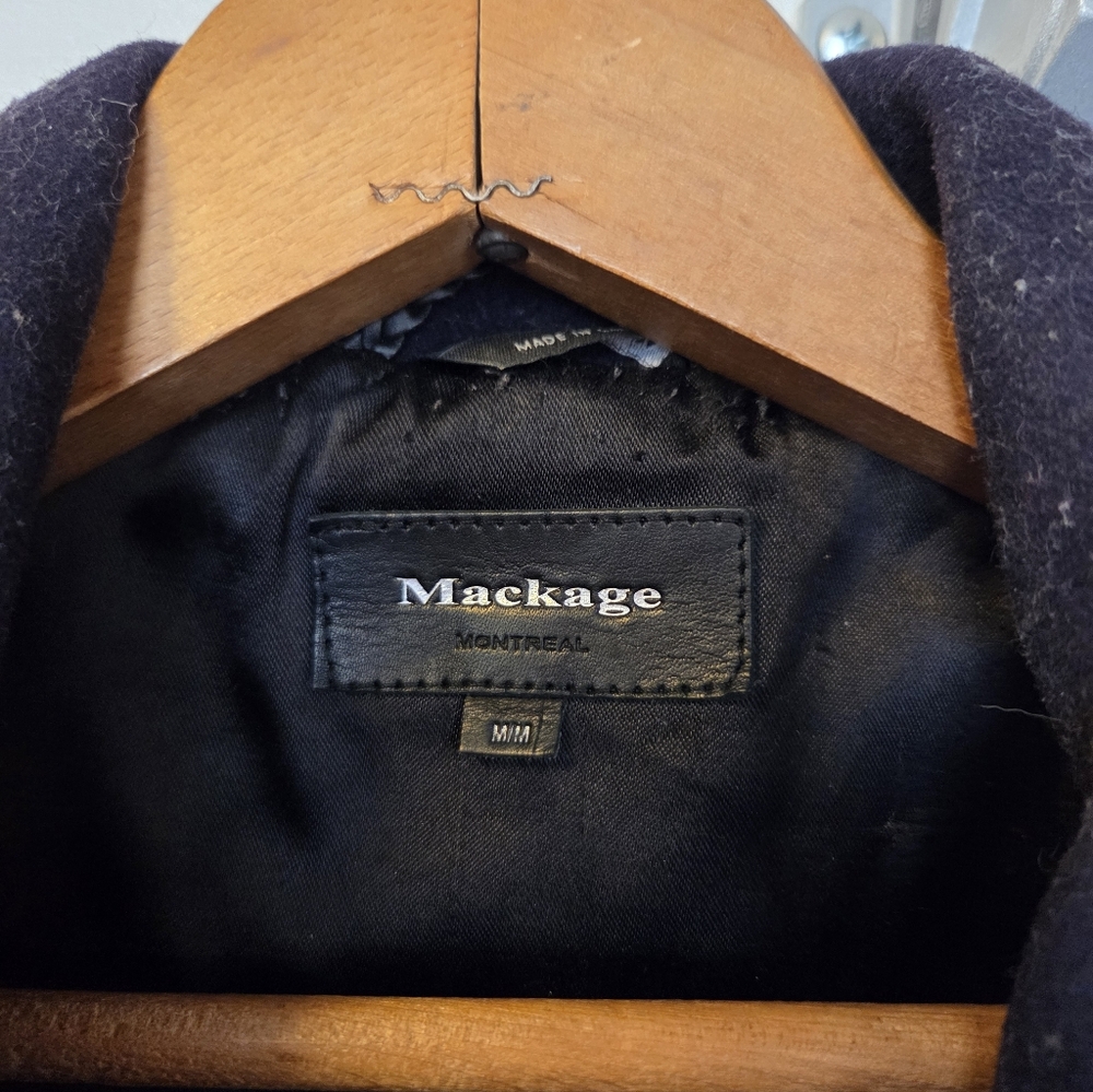 Women's Mackage Dale Wool Trench Coat with Leather Sleeves - Black - Size Medium - Picture 6 of 16